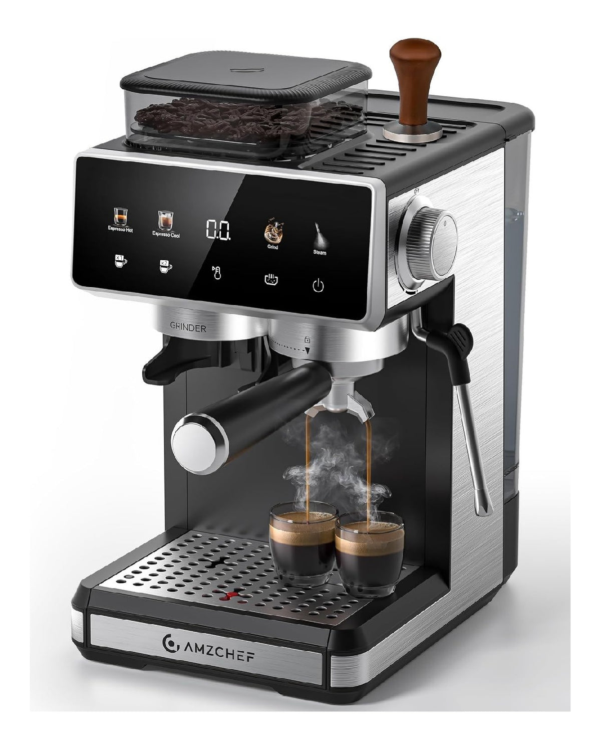 Macinacaffe elettrico con comandi touch funzione vapore argento