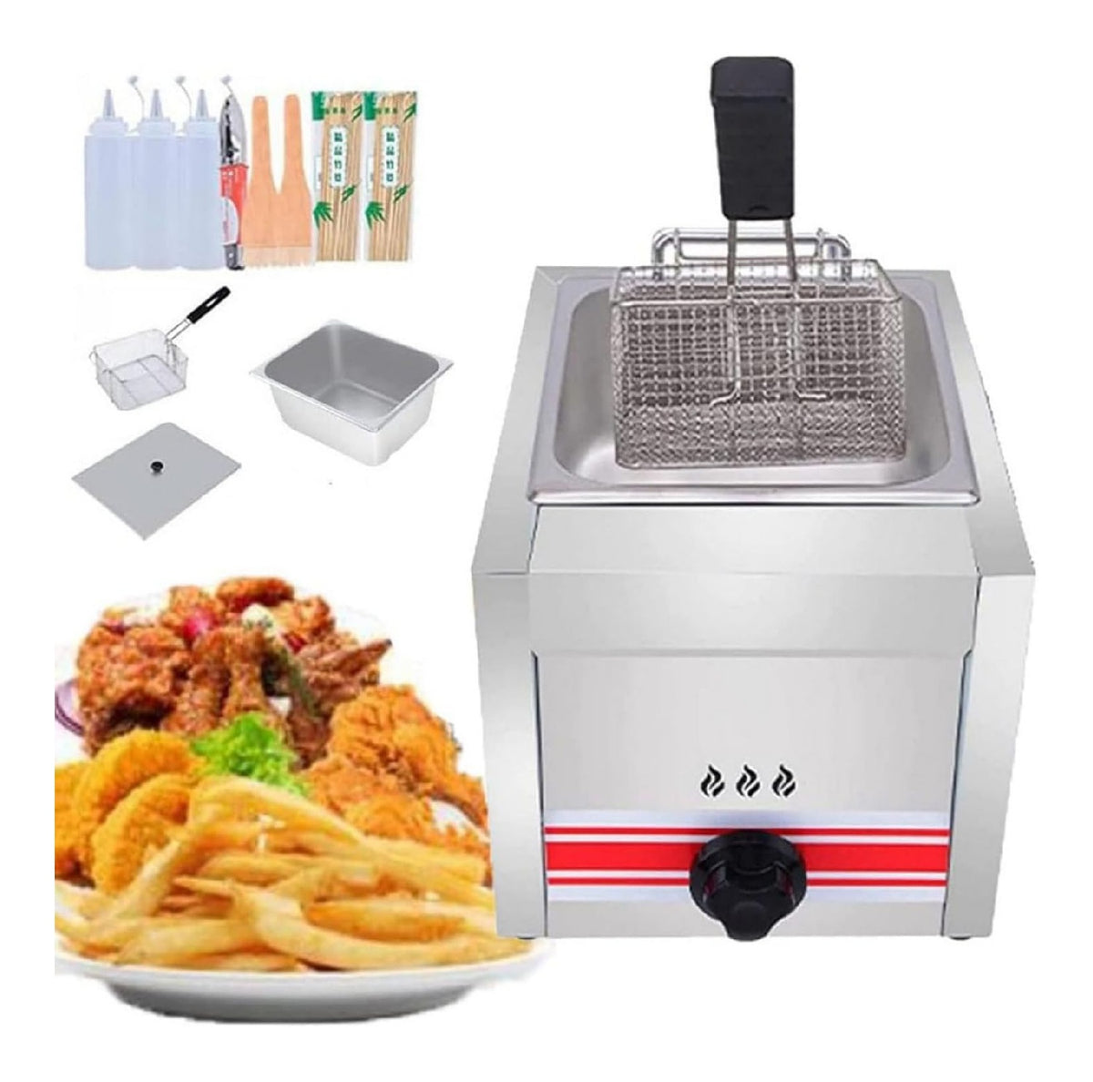 Friggitrice da cucina Friggitrice professionale Friggitrice acciaio inox patatine fritte pollo, argento
