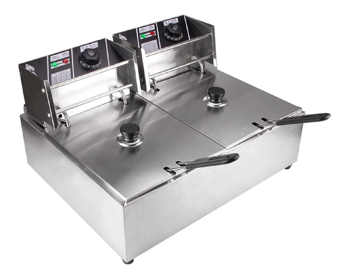 Friggitrice da cucina doppio cestello temperatura regolabile argento