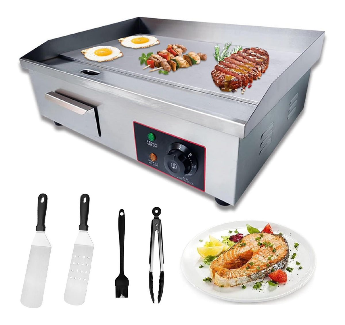 Piastra Elettrica Professionale per Barbecue, in acciaio inox argento