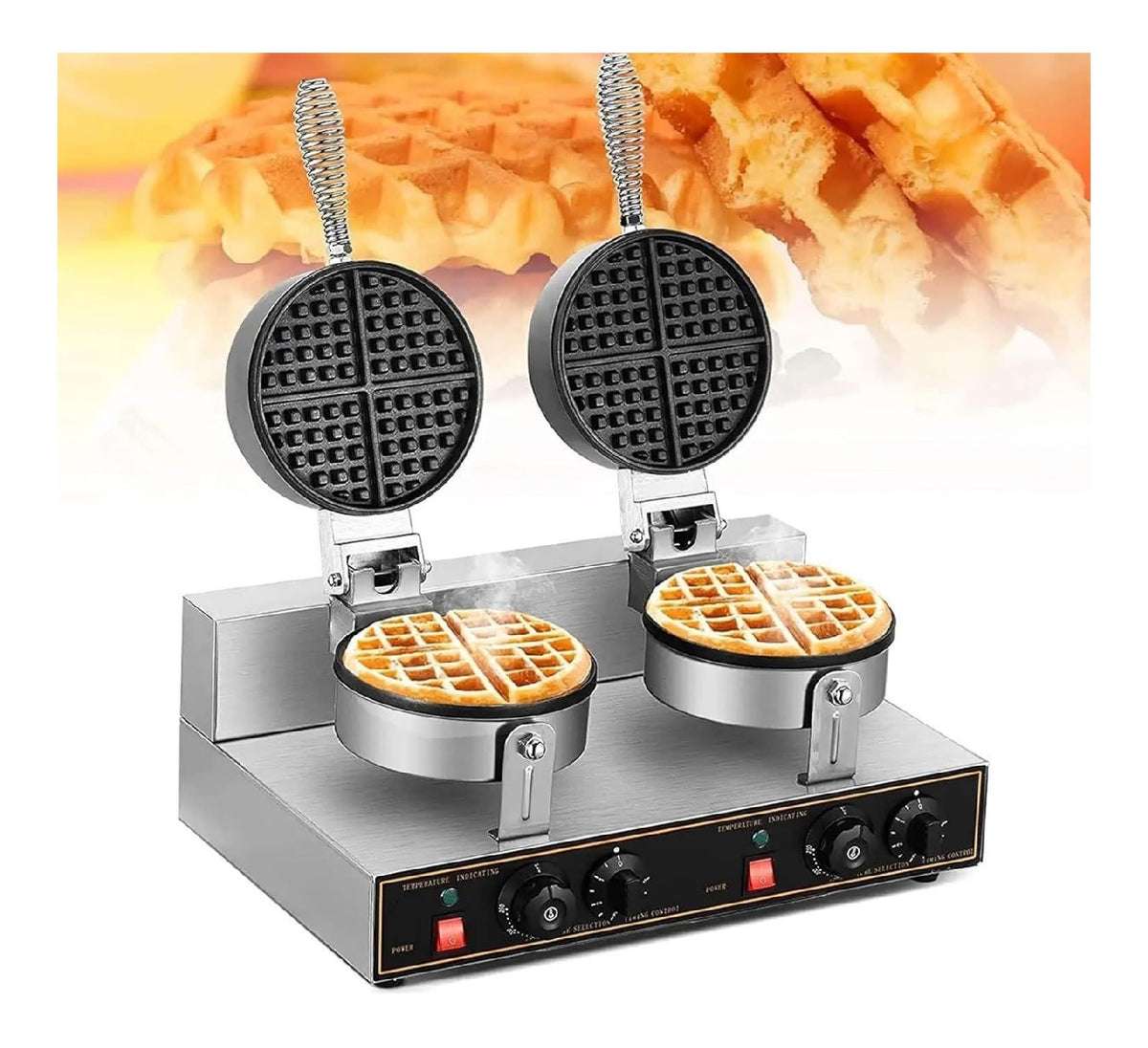 Macchina per waffle rotondi antiaderenti, con timer oro