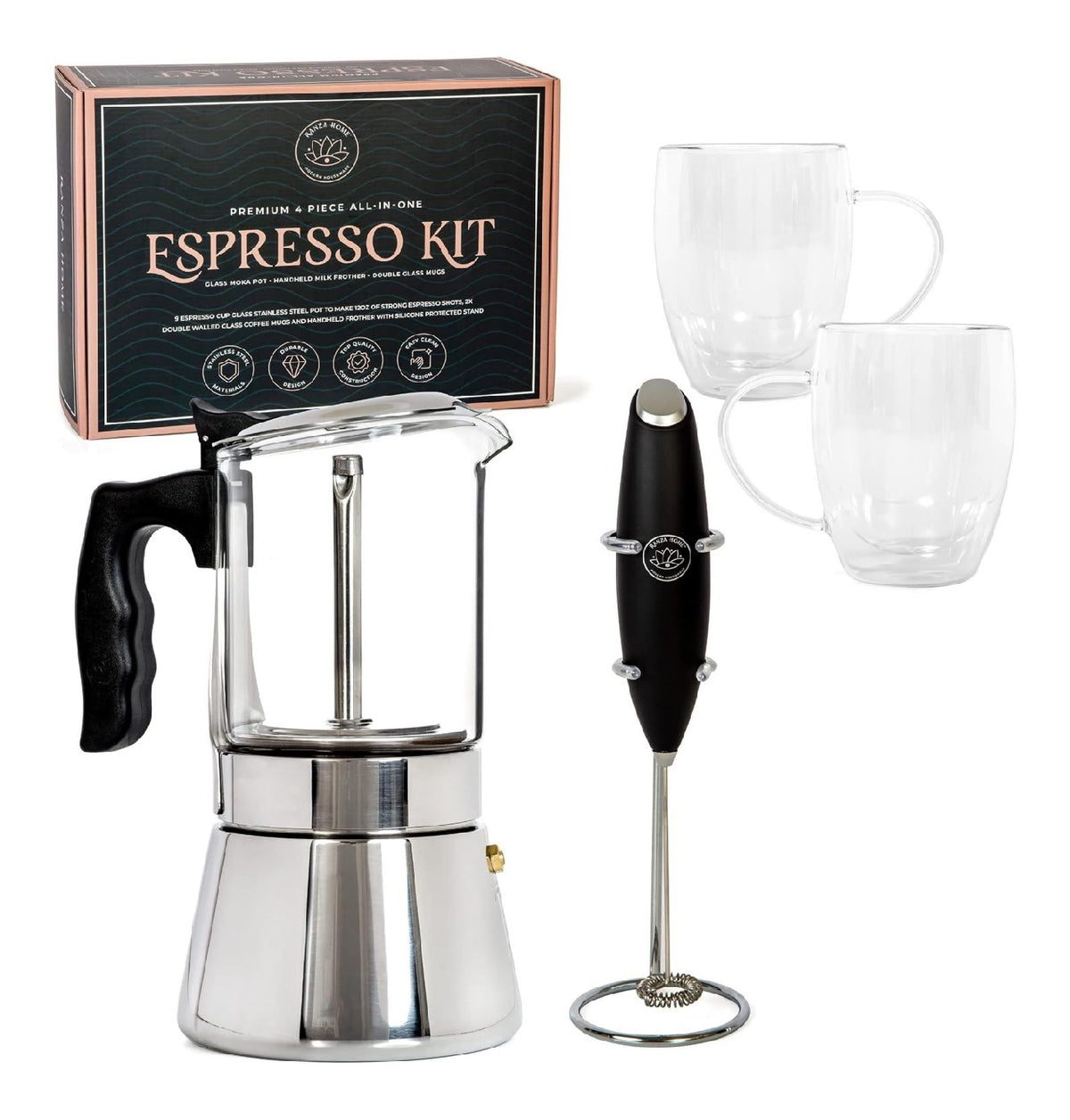 Set pezzi all-in-one per caffe in acciaio inox componenti lavabili oro