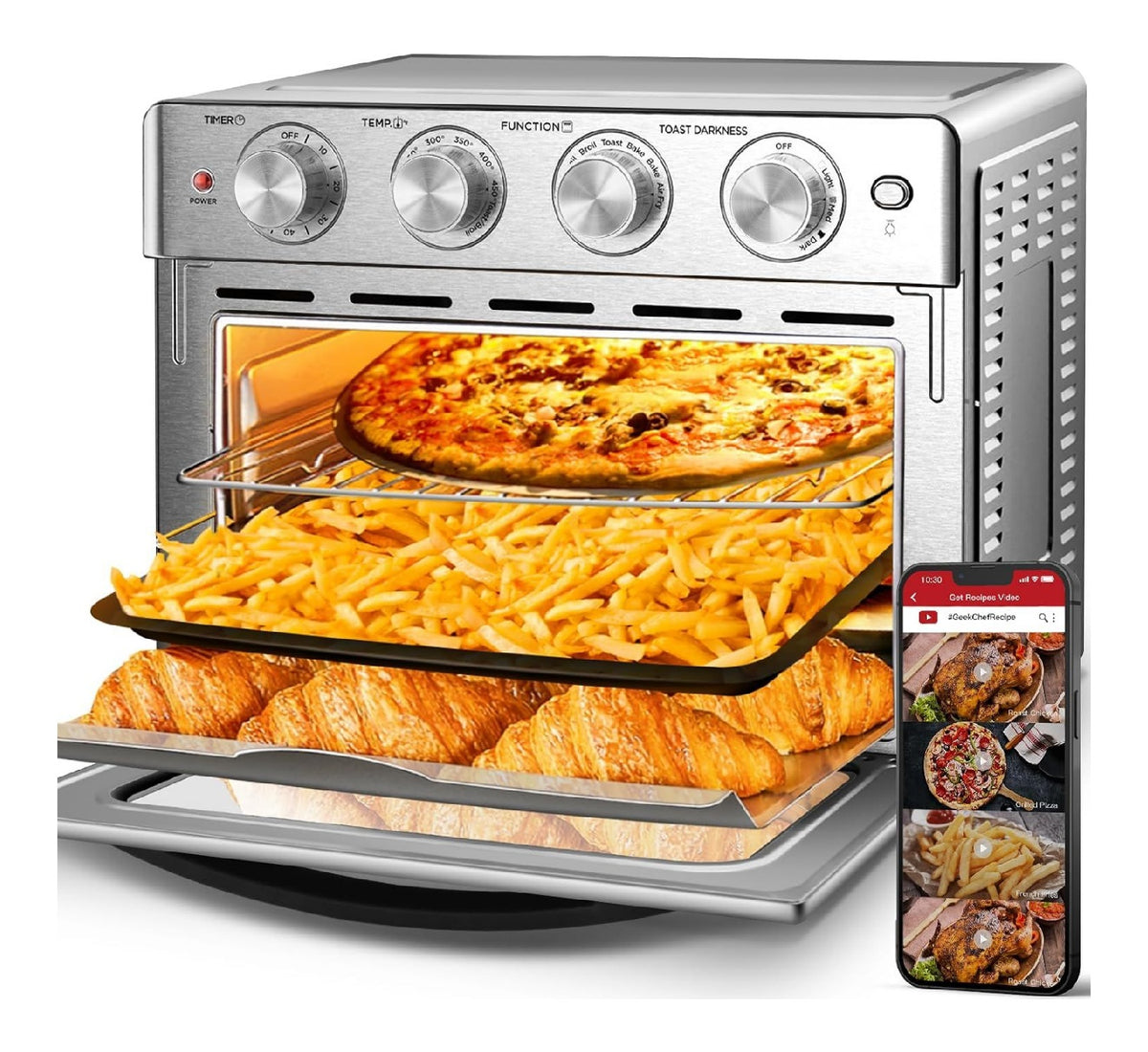 Friggitrice ad aria con timer in acciaio inox oro