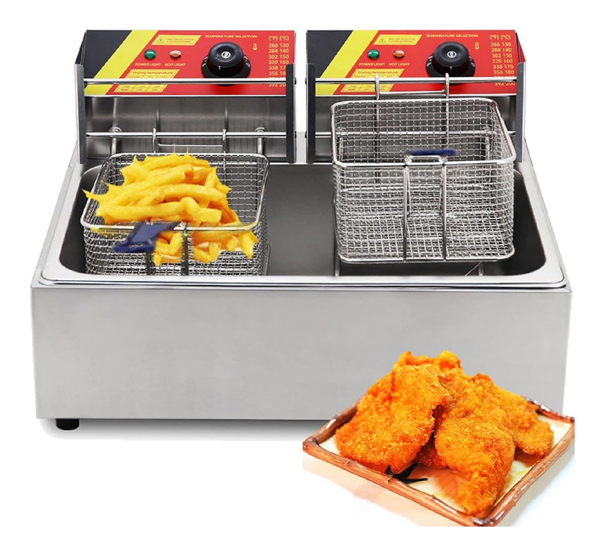 Friggitrice elettrica doppio cestello temperatura regolabile oro