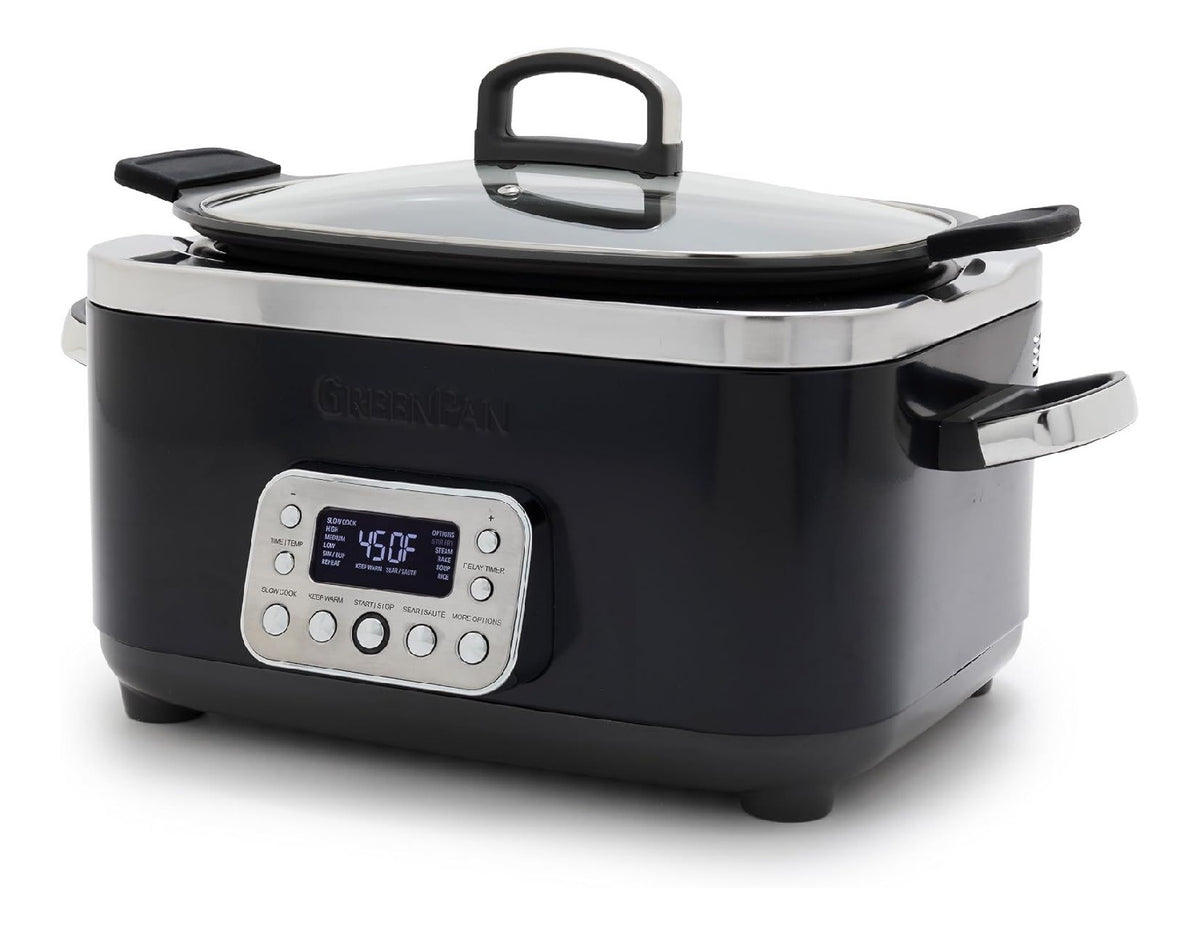 GreenPan 6QT Pentola cottura lenta funzione vapore componenti lavabili verde